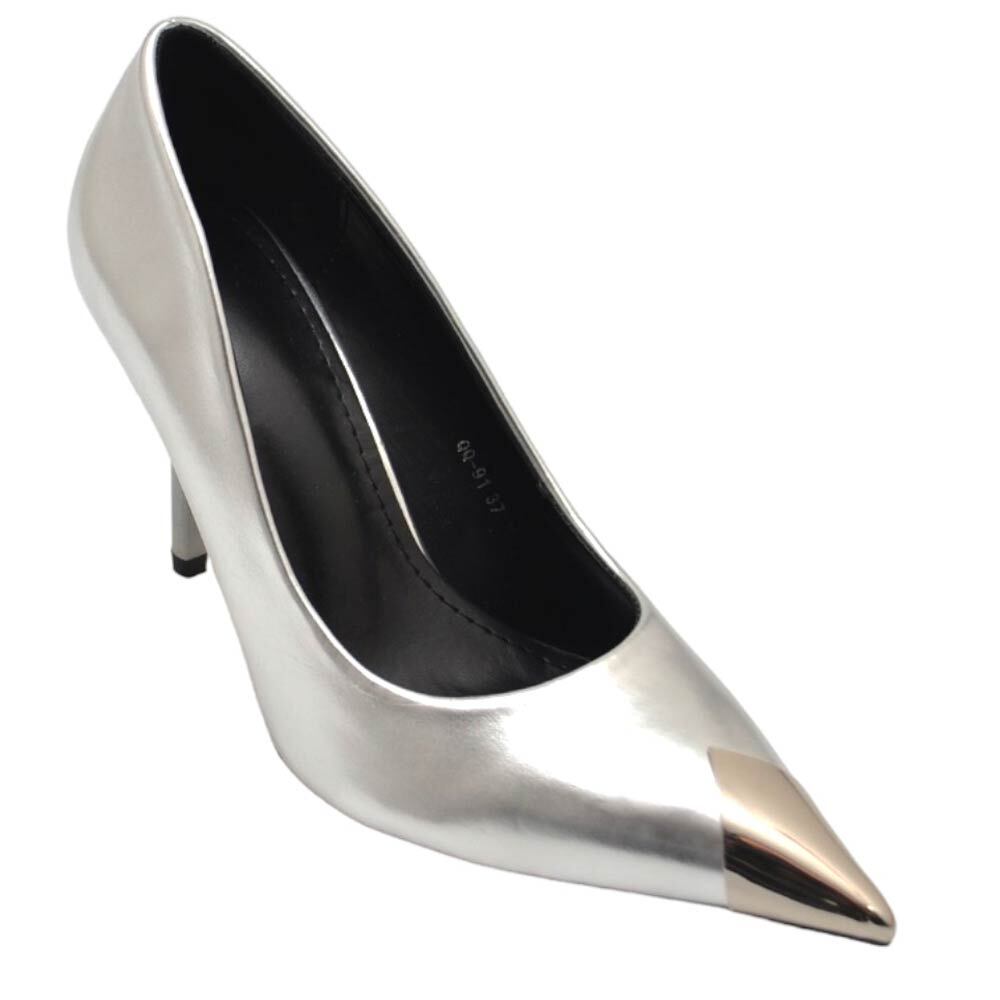 Malu Shoes Decolette' donna pelle matte argento satinato con punta gioiello tacco 10 cm spillo