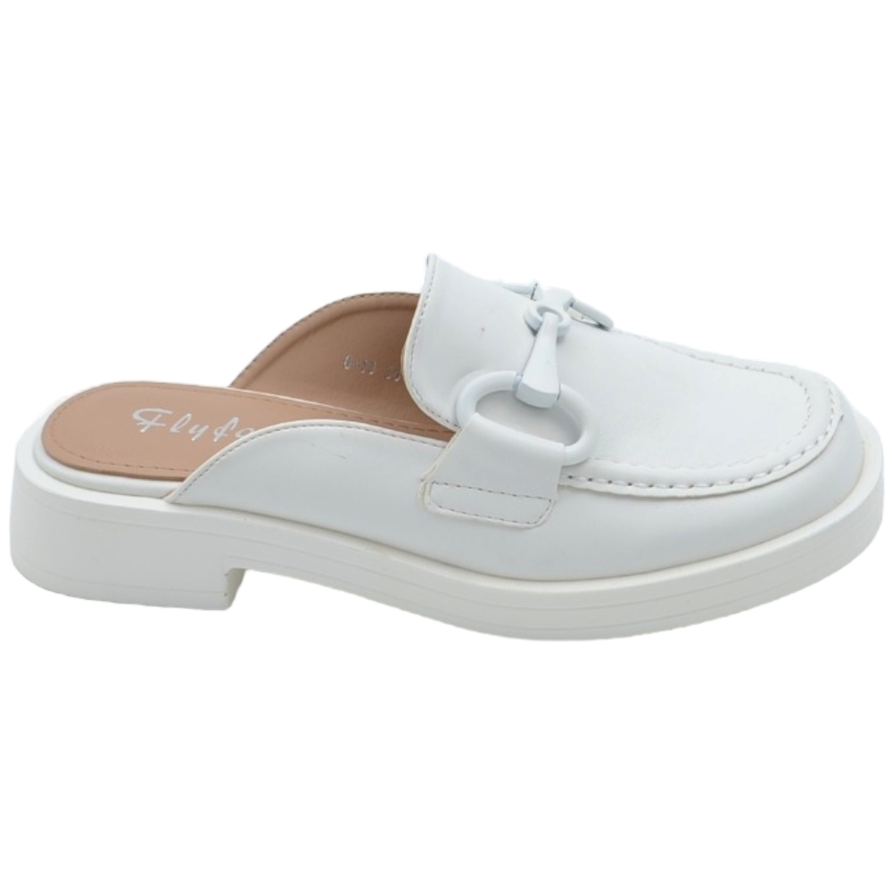 Malu Shoes Mocassino donna mules bianco con morsetto tono su tono aperto dietro gomma platform antiscivolo moda