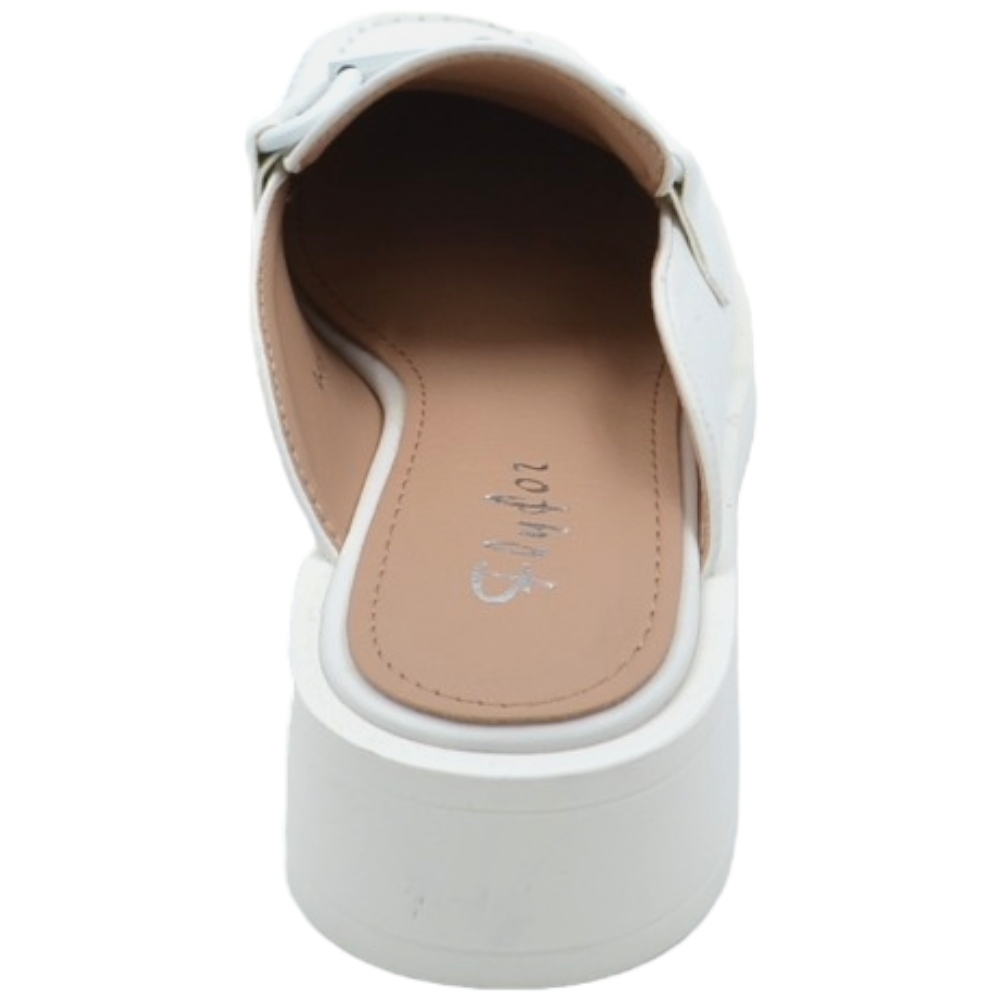 Malu Shoes Mocassino donna mules bianco con morsetto tono su tono aperto dietro gomma platform antiscivolo moda