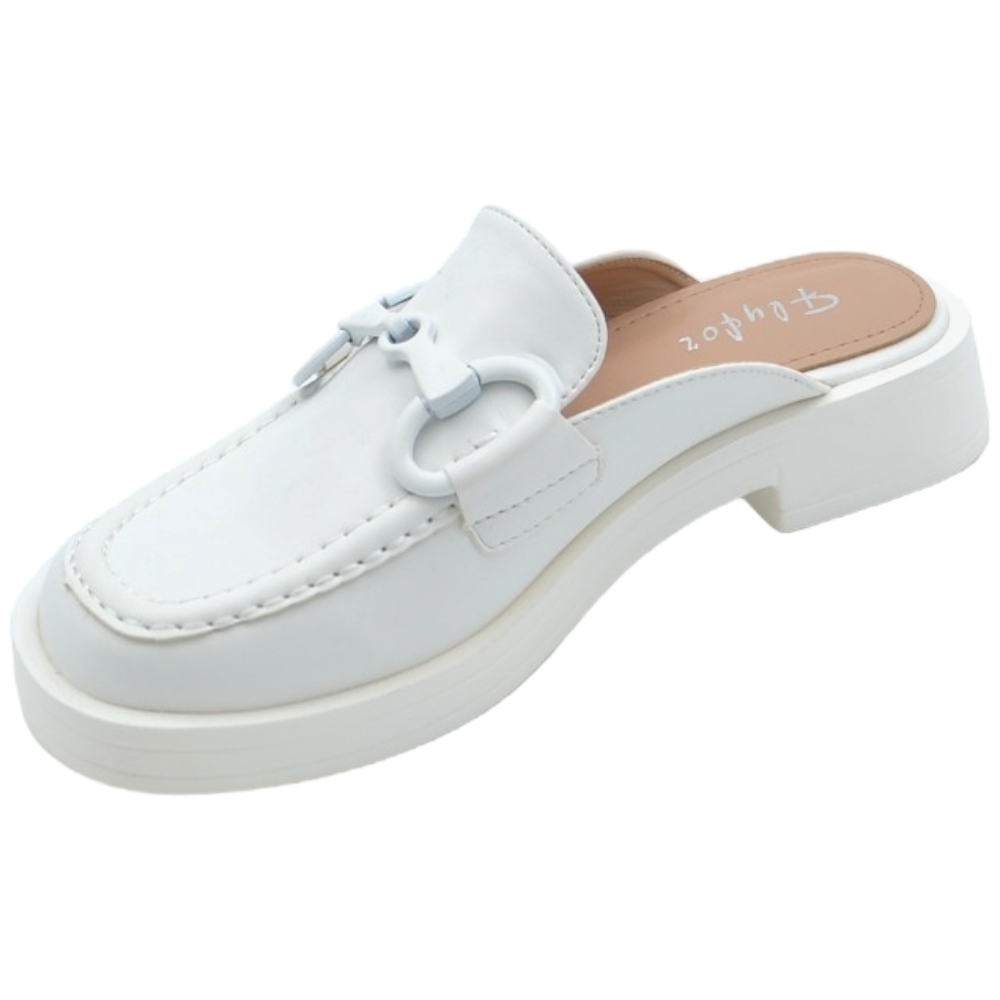 Malu Shoes Mocassino donna mules bianco con morsetto tono su tono aperto dietro gomma platform antiscivolo moda