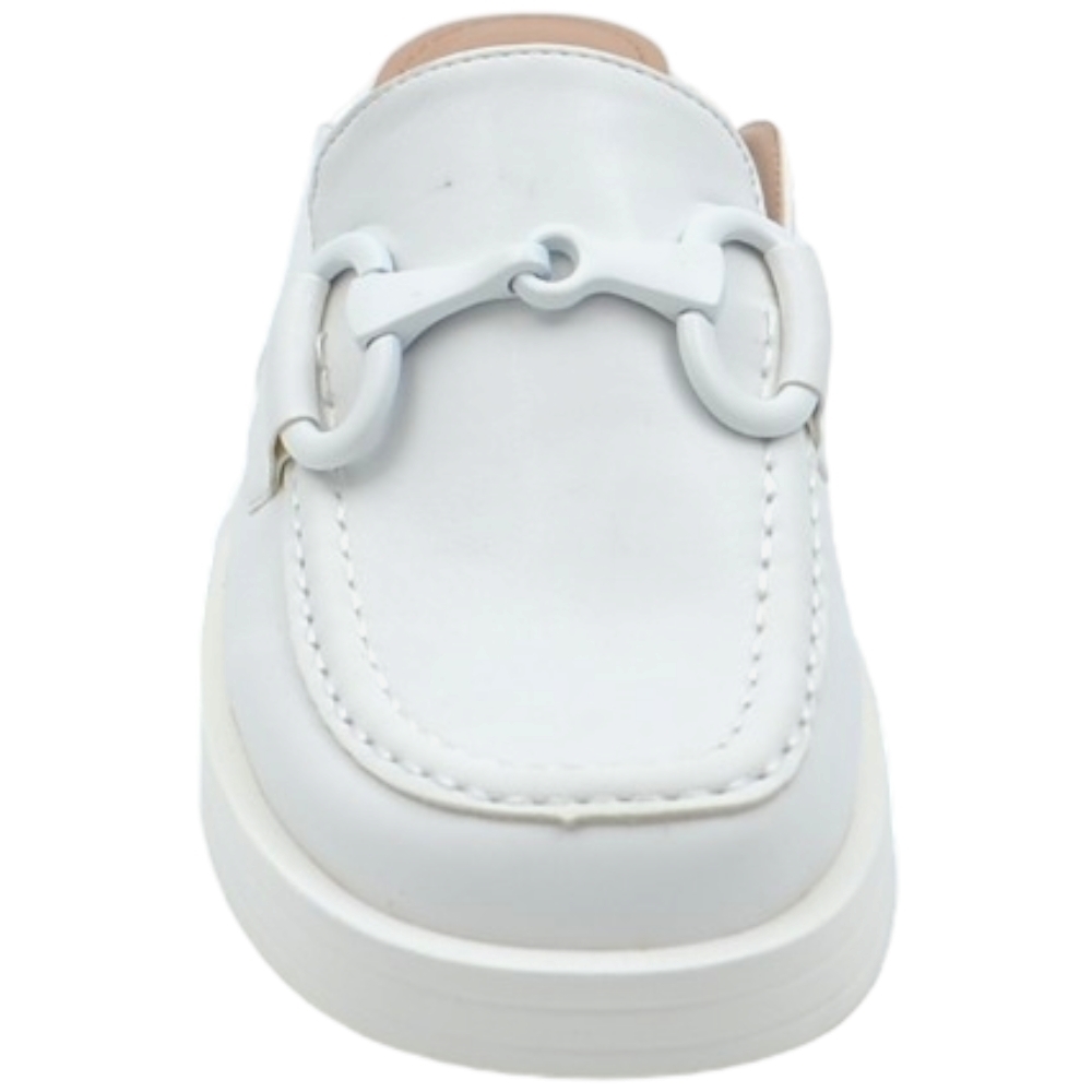 Malu Shoes Mocassino donna mules bianco con morsetto tono su tono aperto dietro gomma platform antiscivolo moda