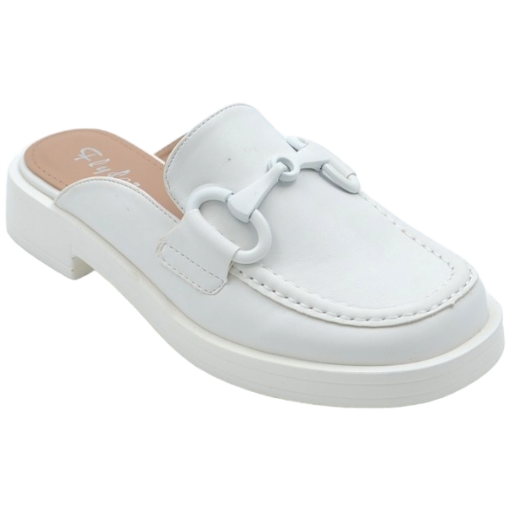 Malu Shoes Mocassino donna mules bianco con morsetto tono su tono aperto dietro gomma platform antiscivolo moda