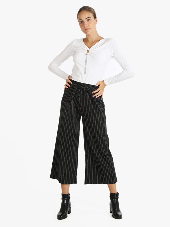 Solada Pantaloni Gessati Donna a Gamba Larga Casual Nero Taglia L