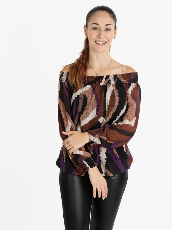 Pink Black Blusa Donna a Fantasia Bluse Nero Taglia Unica