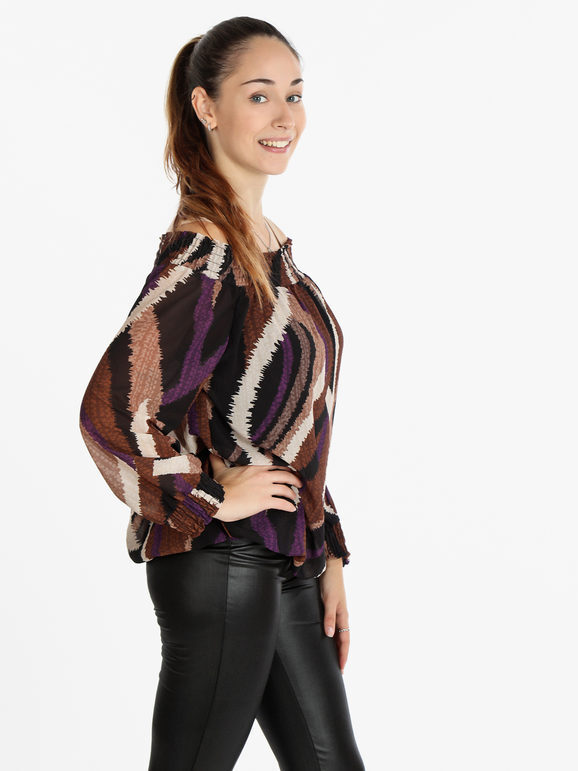 Pink Black Blusa Donna a Fantasia Bluse Nero Taglia Unica