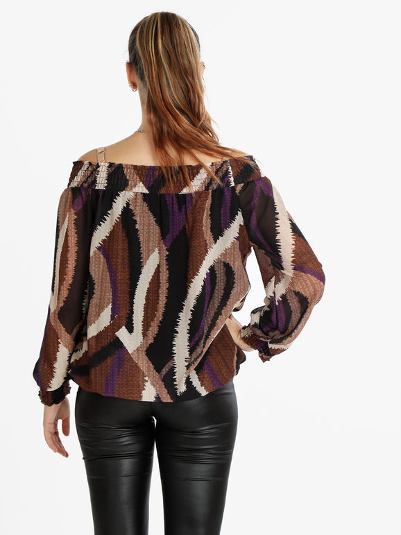 Pink Black Blusa Donna a Fantasia Bluse Nero Taglia Unica