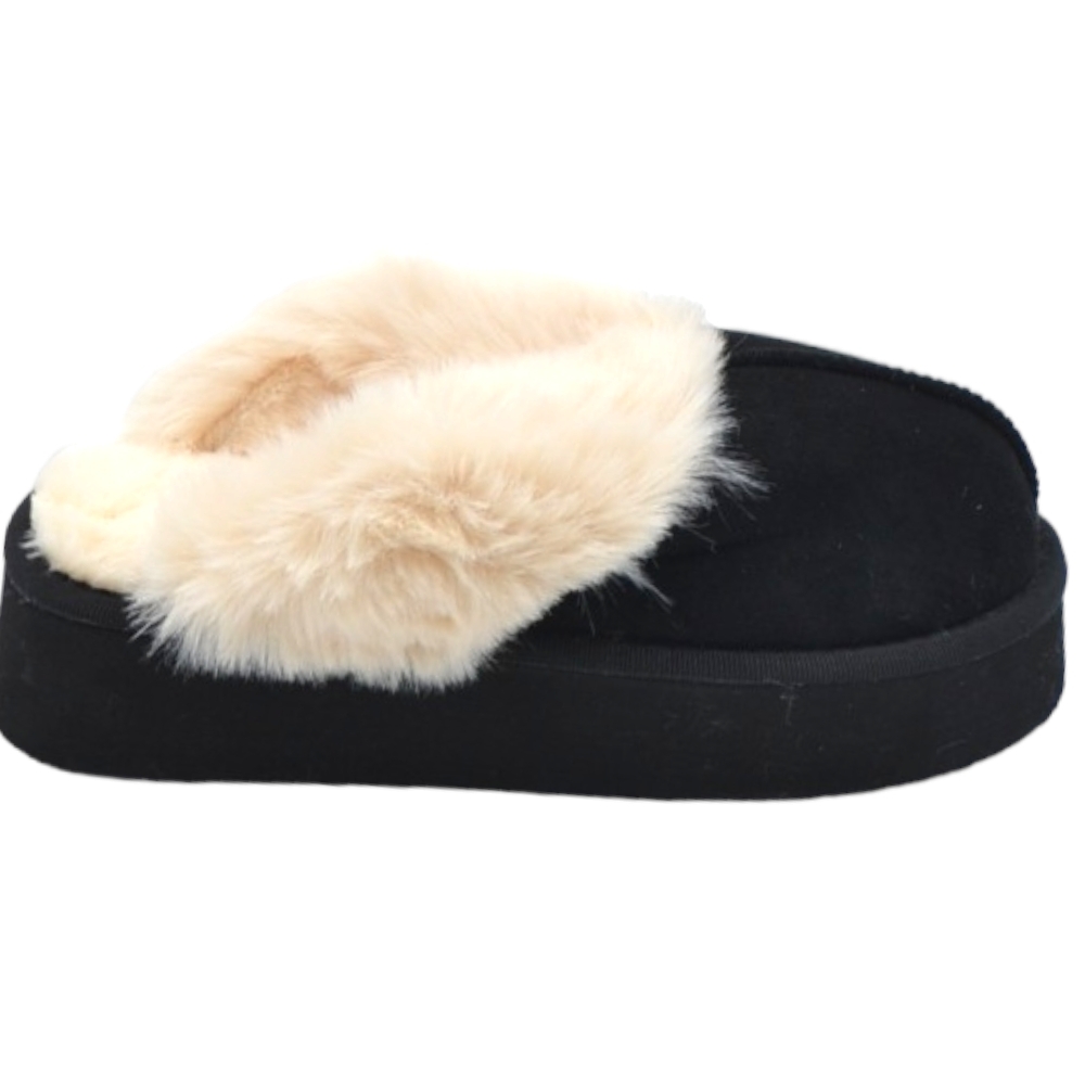Malu Shoes Ciabatta pantofola donna platform nero con interno di pelliccia bianco senza chiusura comoda fondo alto 4,5 cm