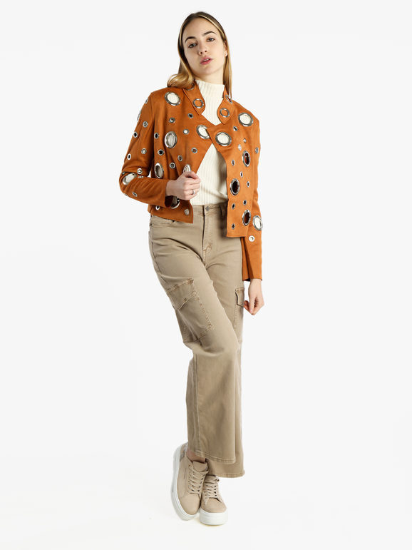 Solada Giacca Donna In Tessuto Scamosciato Con Anelli Leggere Beige Taglia S