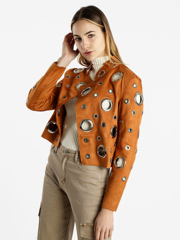 Solada Giacca Donna In Tessuto Scamosciato Con Anelli Leggere Beige Taglia S