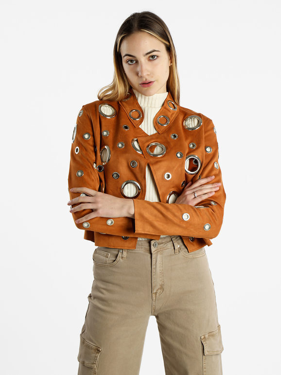 Solada Giacca Donna In Tessuto Scamosciato Con Anelli Leggere Beige Taglia S