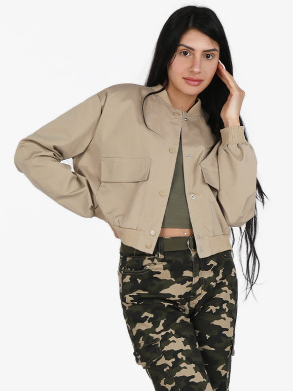 Solada Giacca Bomber Cropped Da Donna Leggere Beige Taglia S/m