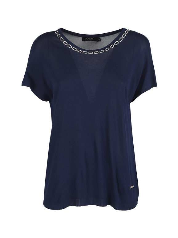 Coveri Moving Blusa Donna Con Girocollo Di Strass Bluse Blu Taglia Xl