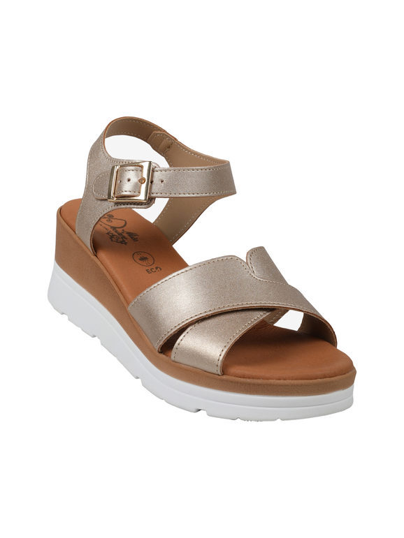 Sandali Con Zeppa Steve Madden Juniper Per Donna - Oro E Multicolore, Decorati Con Perle - Tacco Comodo, Look Chic - Taglia 38 EU