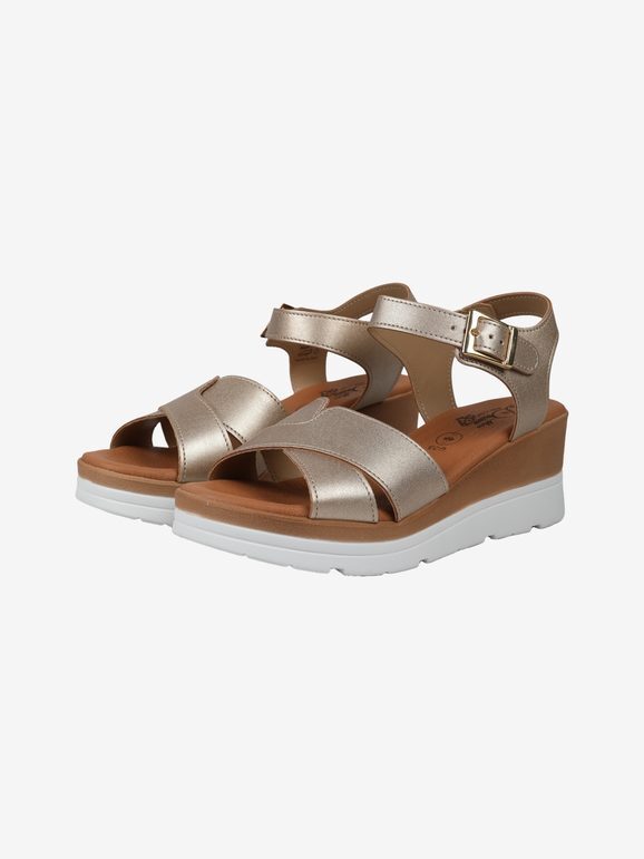 Sandalo con zeppa Leighton in pelle metallizzata | Michael Kors