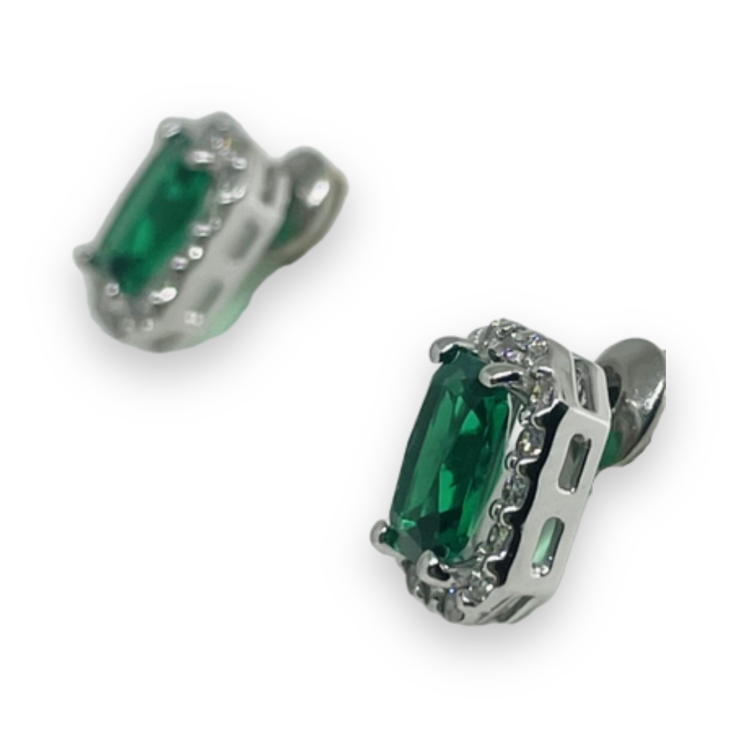 Orecchini iGold con punto luce rettangolare verde Oro Bianco 375 9KT