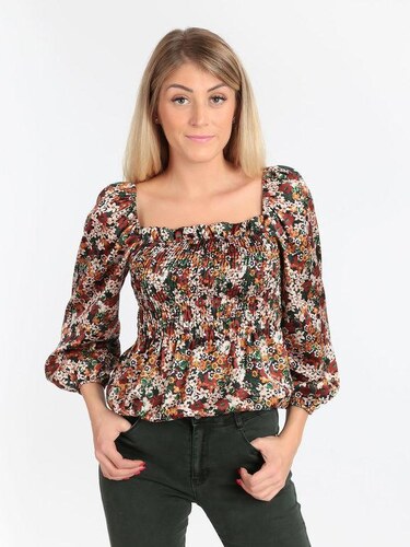 Camicetta Donna Scollo Quadrato Con Maniche A Lanterna, Crop Top Elegante Con Schiena Scoperta
