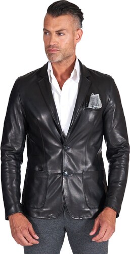 Blazer in pelle nappa nera con taschino e fazzoletto DArienzo Uomo Abbigliamento Cappotti e giubbotti Giacche Blazer 