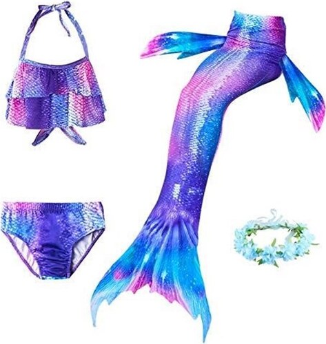 NMY Coda da Sirena per Nuotare Costumi da Bagno Ragazza 5pcs Mermaid Insiemi del Bikini Costume da Sirena Bambina con Fascia di Fiori e Monopinna 