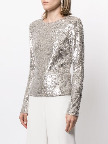 Farfetch Donna Abbigliamento Bluse e tuniche Bluse Top crop con paillettes Argento 