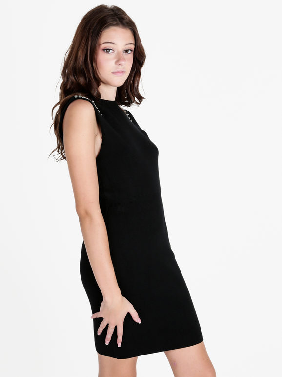 Solada Vestito Donna Smanicato In Maglia Con Dettagli Strass Vestiti Nero Taglia Unica
