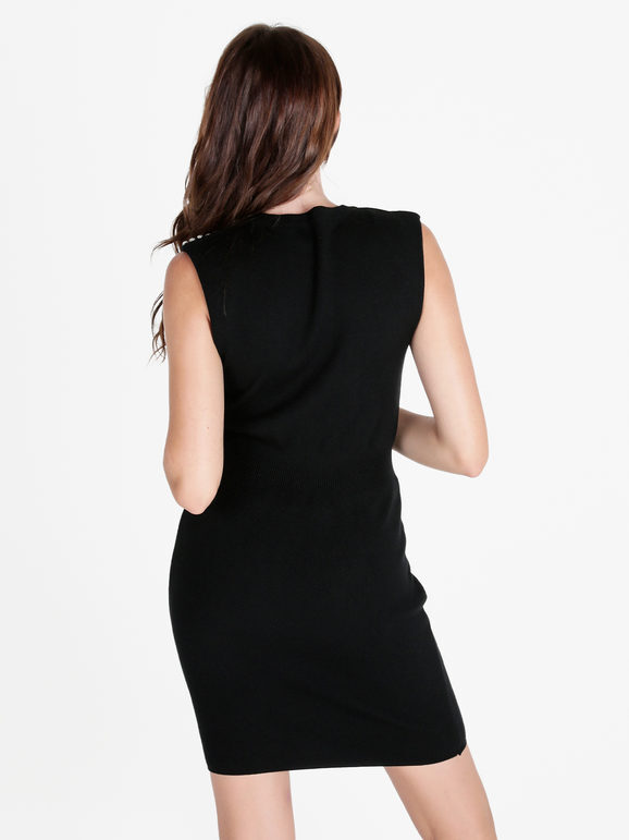 Solada Vestito Donna Smanicato In Maglia Con Dettagli Strass Vestiti Nero Taglia Unica