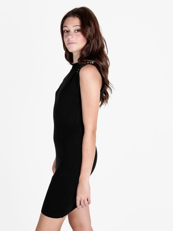 Solada Vestito Donna Smanicato In Maglia Con Dettagli Strass Vestiti Nero Taglia Unica