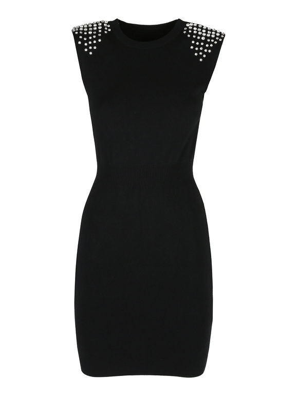 Solada Vestito Donna Smanicato In Maglia Con Dettagli Strass Vestiti Nero Taglia Unica