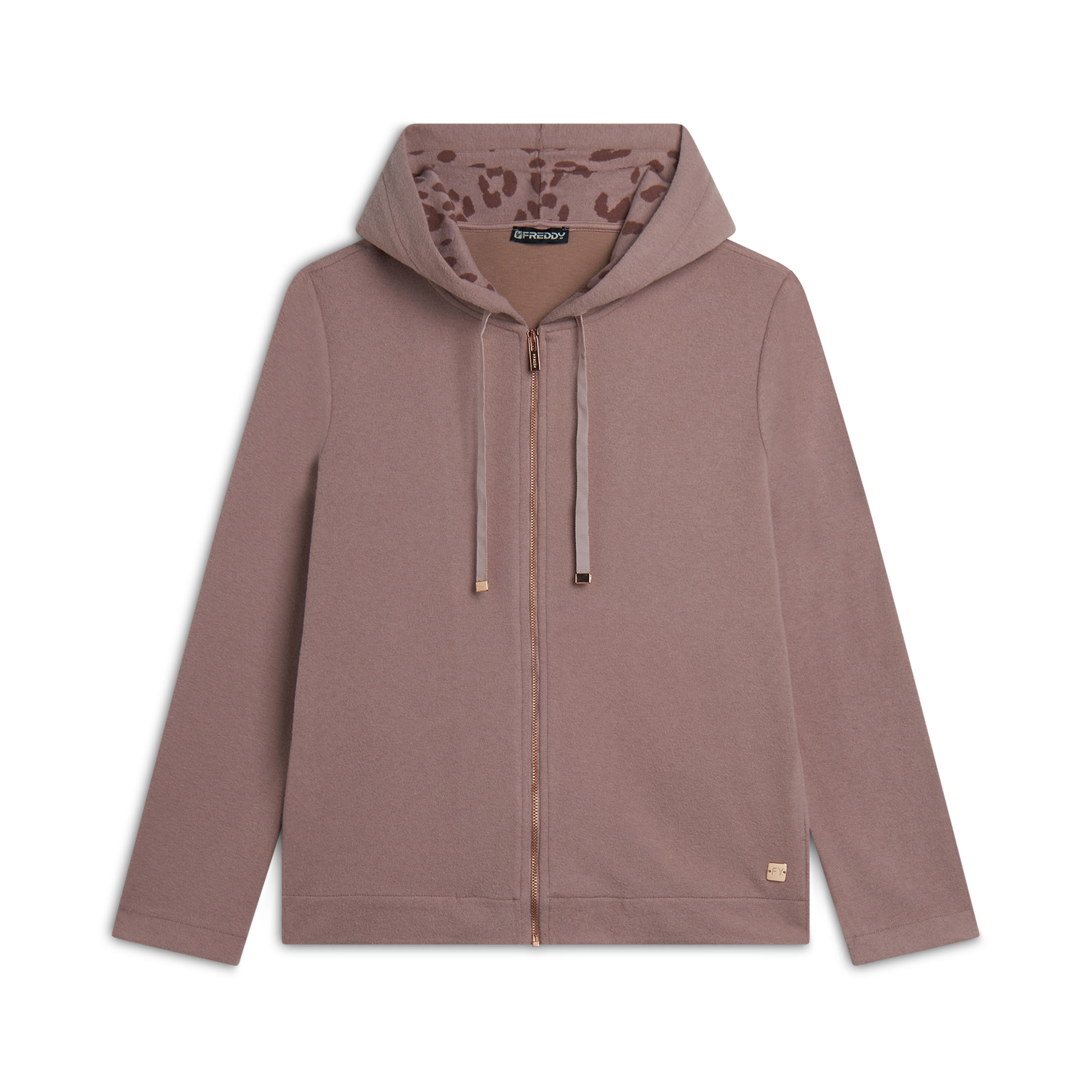 Freddy Felpa donna in viscosa tricot con zip e cappuccio animalier