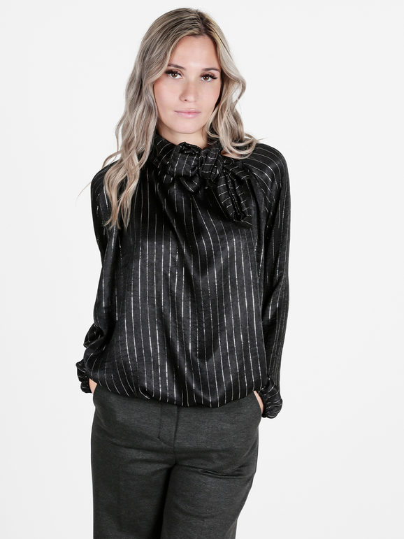 Daystar Camicetta Donna a Maniche Lunghe Con Righe Argento Bluse Nero Taglia Unica