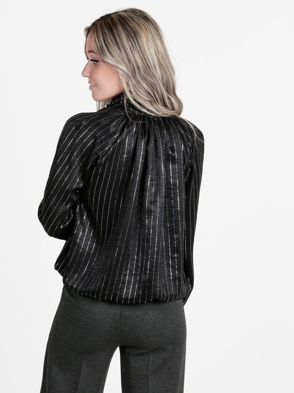 Daystar Camicetta Donna a Maniche Lunghe Con Righe Argento Bluse Nero Taglia Unica