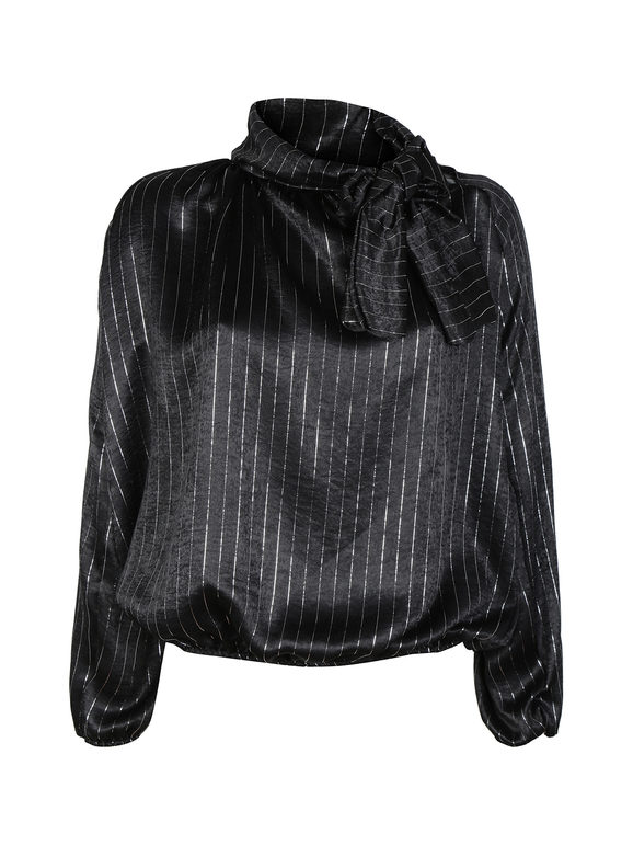 Daystar Camicetta Donna a Maniche Lunghe Con Righe Argento Bluse Nero Taglia Unica