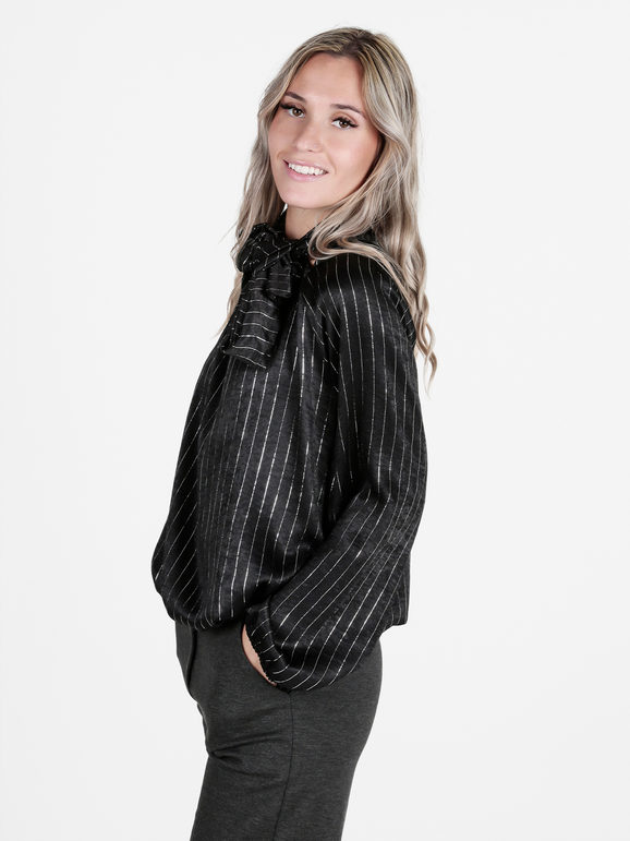 Daystar Camicetta Donna a Maniche Lunghe Con Righe Argento Bluse Nero Taglia Unica