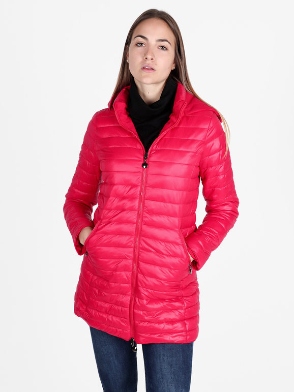 Solada Piumino Donna Lungo Reversibile Con Cappuccio Giacconi e Giubbotti Rosso Taglia S