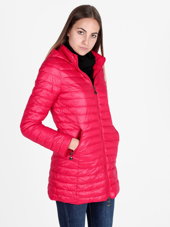 Solada Piumino Donna Lungo Reversibile Con Cappuccio Giacconi e Giubbotti Rosso Taglia S