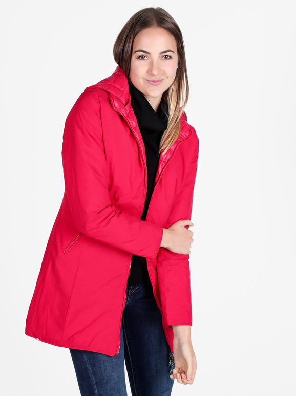 Solada Piumino Donna Lungo Reversibile Con Cappuccio Giacconi e Giubbotti Rosso Taglia S