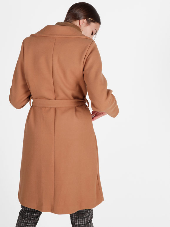 Solada Cappotto Donna Con Cintura e Bottoni a Doppiopetto Classici Marrone Taglia Unica