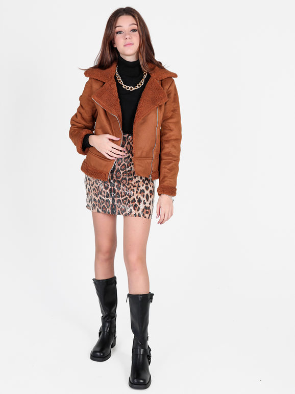 Solada Giacca Biker Da Donna Scamosciata Con Colletto In Pelliccia Sintetica Giacconi e Giubbotti Marrone Taglia M