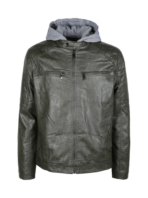 Solada Giubbotto Da Uomo Imbottito In Ecopelle Con Cappuccio Felpa Giacconi e Verde Taglia L