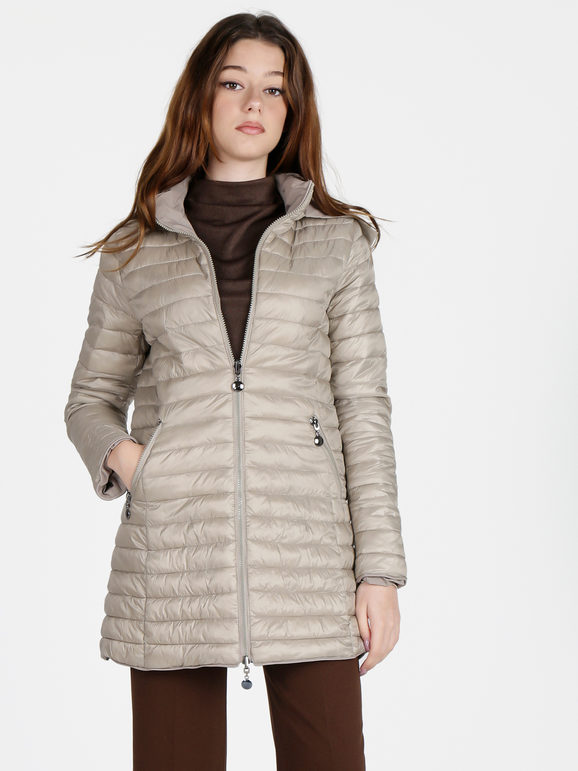 Solada Piumino Donna Lungo Reversibile Con Cappuccio Giacconi e Giubbotti Beige Taglia Xl