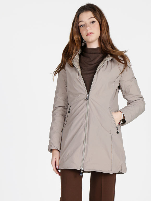 Solada Piumino Donna Lungo Reversibile Con Cappuccio Giacconi e Giubbotti Beige Taglia Xl