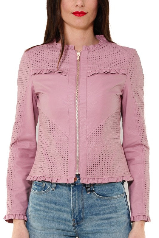 Fracomina GIACCA IN ECOPELLE TRAFORATA CON ROUCHES LILLA