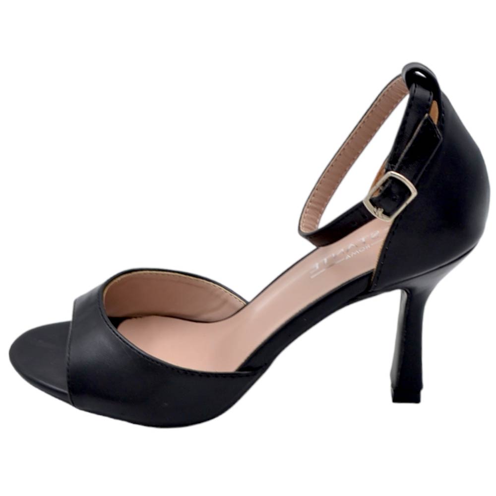 Malu Shoes Sandali donna basic nero con tacco a spillo 9 cm cinturino alla caviglia fascia larga comoda