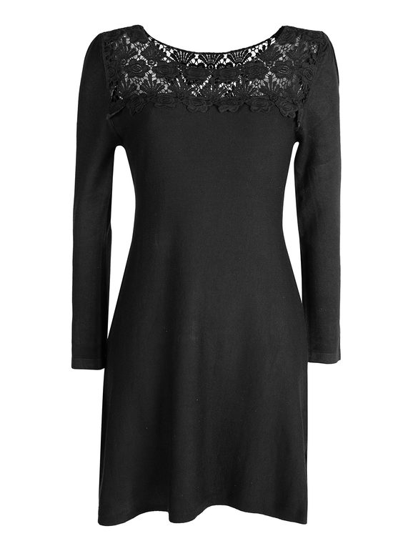 Solada Vestito Da Donna a Maniche Lunghe Con Scollo In Pizzo Macramè Vestiti Nero Taglia Unica
