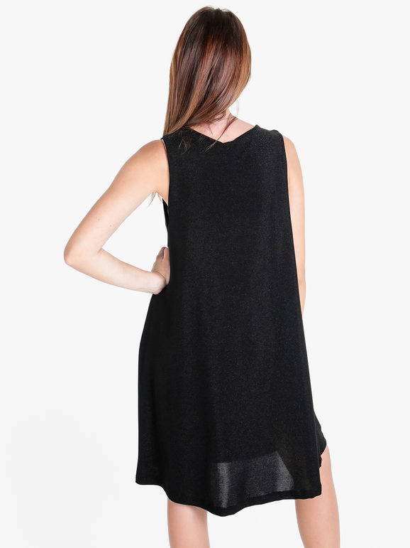 Unique Abito Donna Smanicato In Lurex Vestiti Nero Taglia Unica