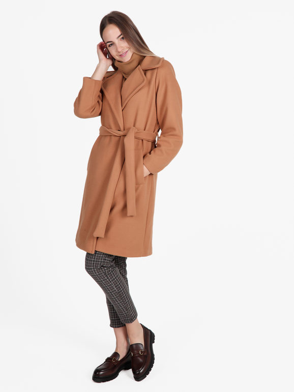 Solada Cappotto Donna Con Cintura e Bottoni a Doppiopetto Classici Marrone Taglia Unica