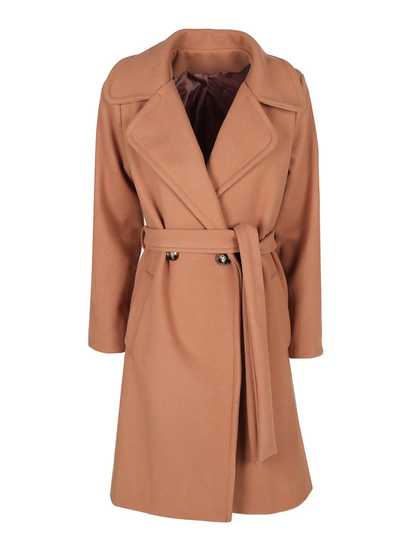 Solada Cappotto Donna Con Cintura e Bottoni a Doppiopetto Classici Marrone Taglia Unica