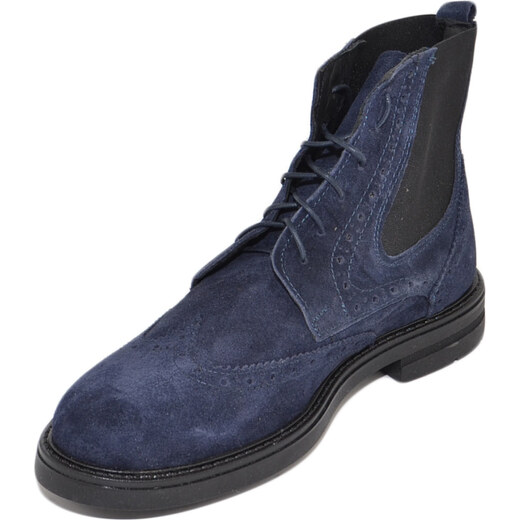 Stivaletto uomo anfibio chelsea vera pelle camoscio blu lacci elastico  fondo roccia ziglinato invernale antiscivolo uomo anfibi Malu Shoes