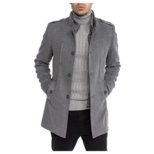 Redbridge Cappotto da Uomo elegante Giacca lunga invernale Slim Fit  Transformable Grigio chiaro L 