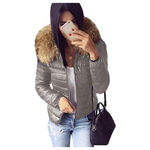 Onsoyours Giacca Donna Elegante Corto Piumino Invernale Giubbotto Taglie  Forti vestibilità Slim Giacche Outwear con Cappuccio Cappotto Donna Grigio M  