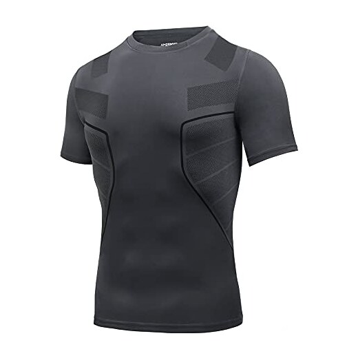 AMZSPORT Maglie Compressione Uomo Maglietta Manica Corta Maglia Palestra da  Asciugatura Rapida, 112017-Grigio XL 